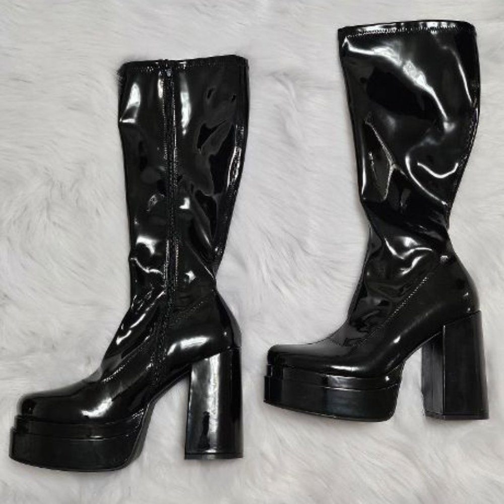 Steve Madden Ella Patent Stretchy PVC PU  Platform GO GO Dancer Boots 10
